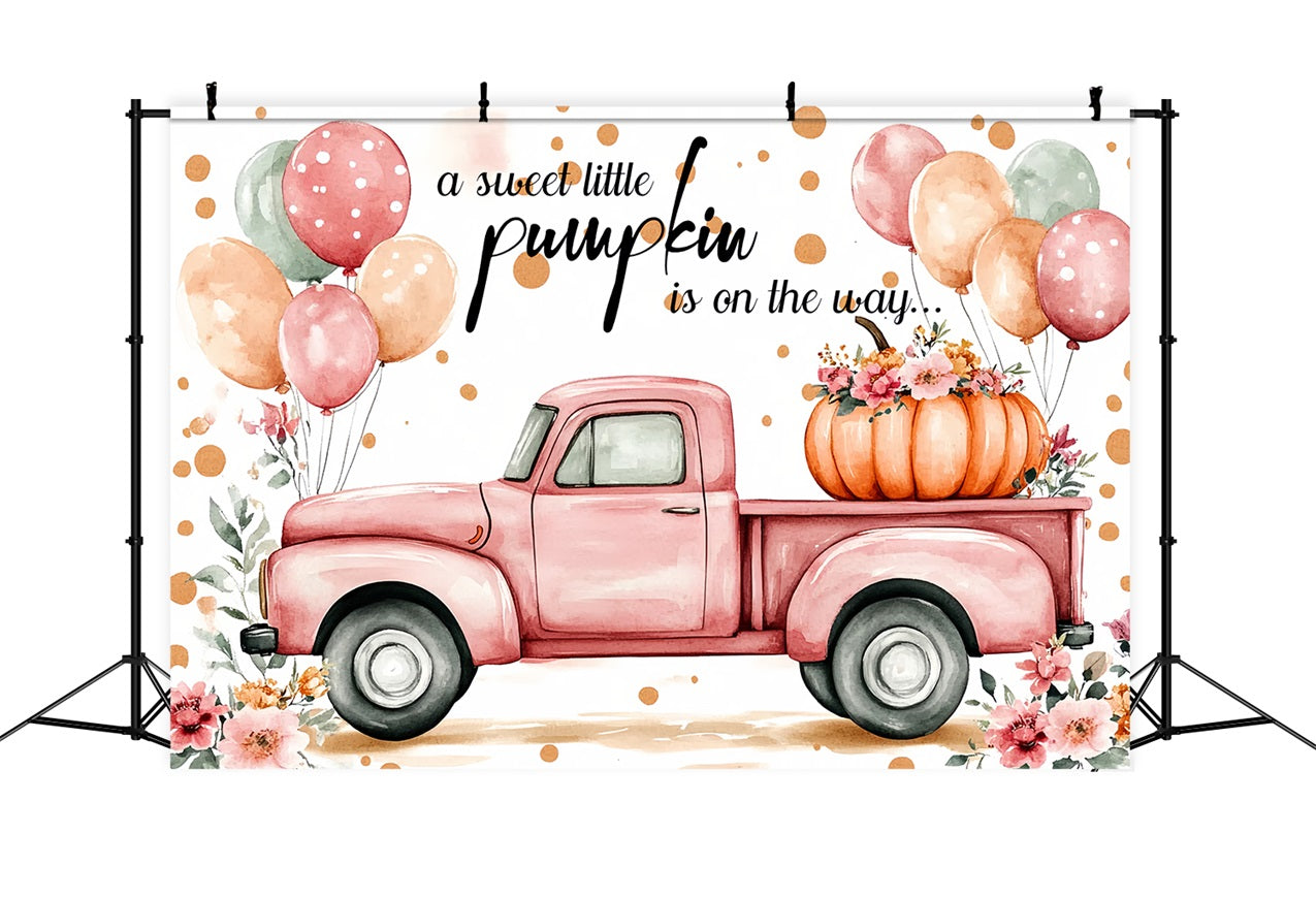 Little Pumpkin Baby Shower Backdrop Truck Balloon Flower Backdrop UK CSH2-114