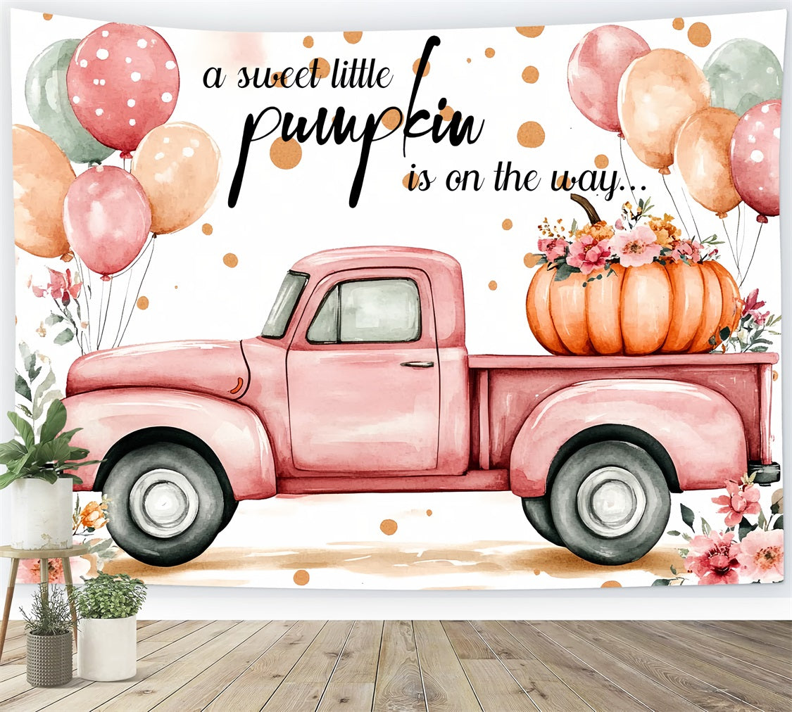 Little Pumpkin Baby Shower Backdrop Truck Balloon Flower Backdrop UK CSH2-114