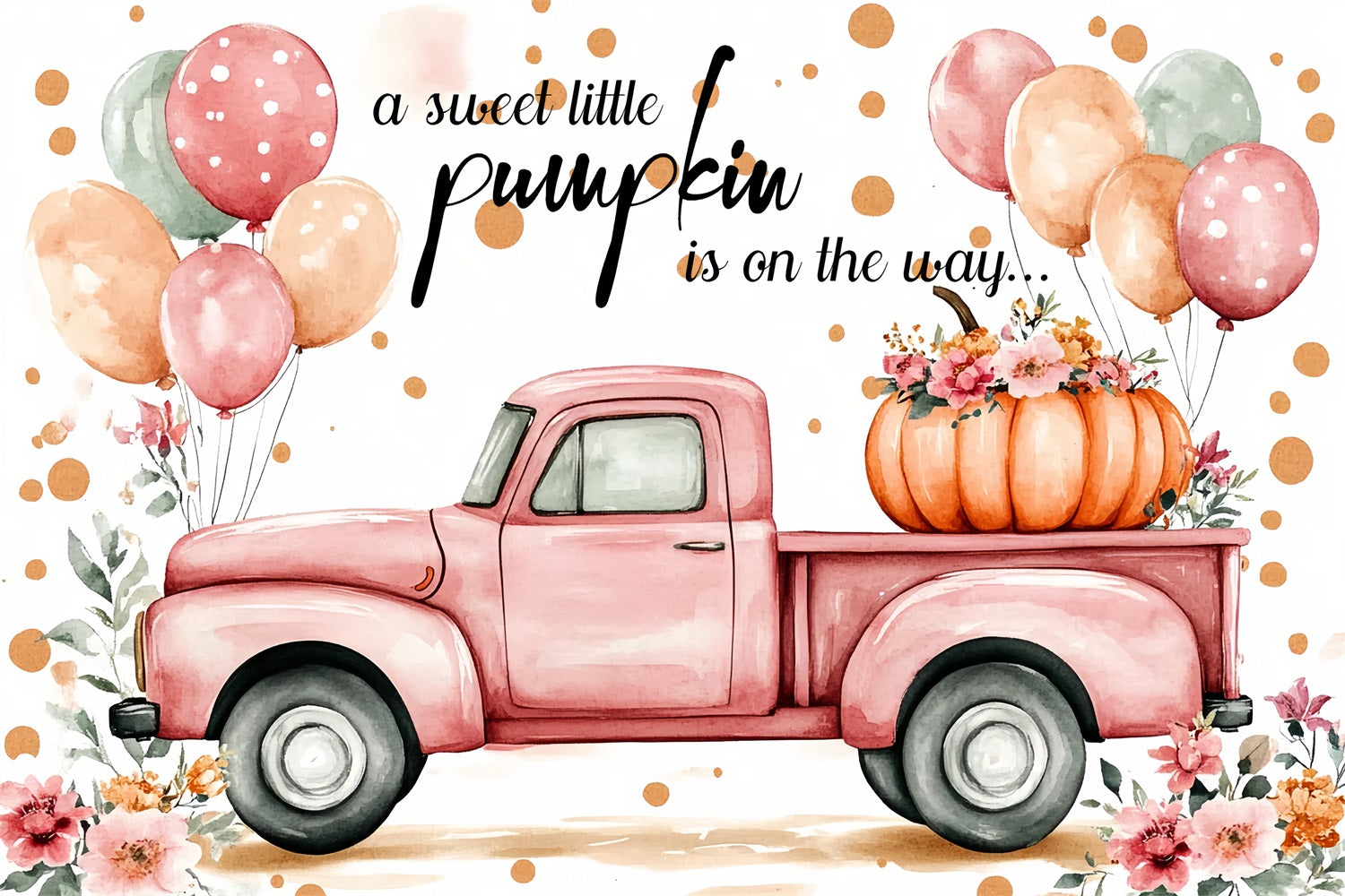 Little Pumpkin Baby Shower Backdrop Truck Balloon Flower Backdrop UK CSH2-114