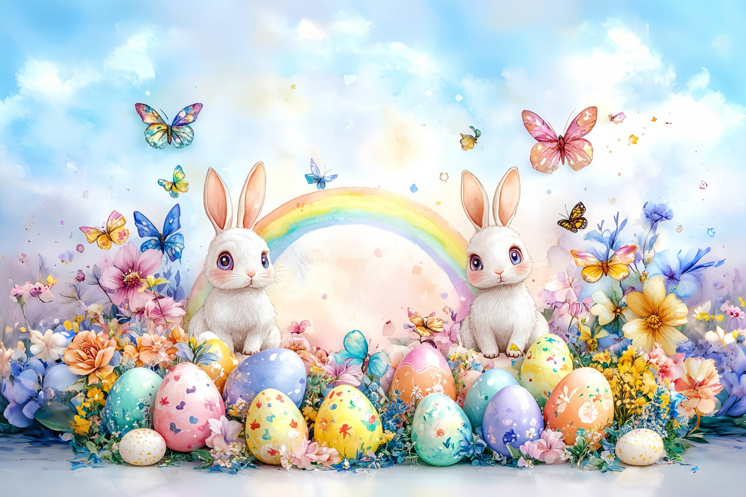 Photo Backdrops Easter Bunny Rainbow Colorful Eggs Backdrop UK CSH2-12