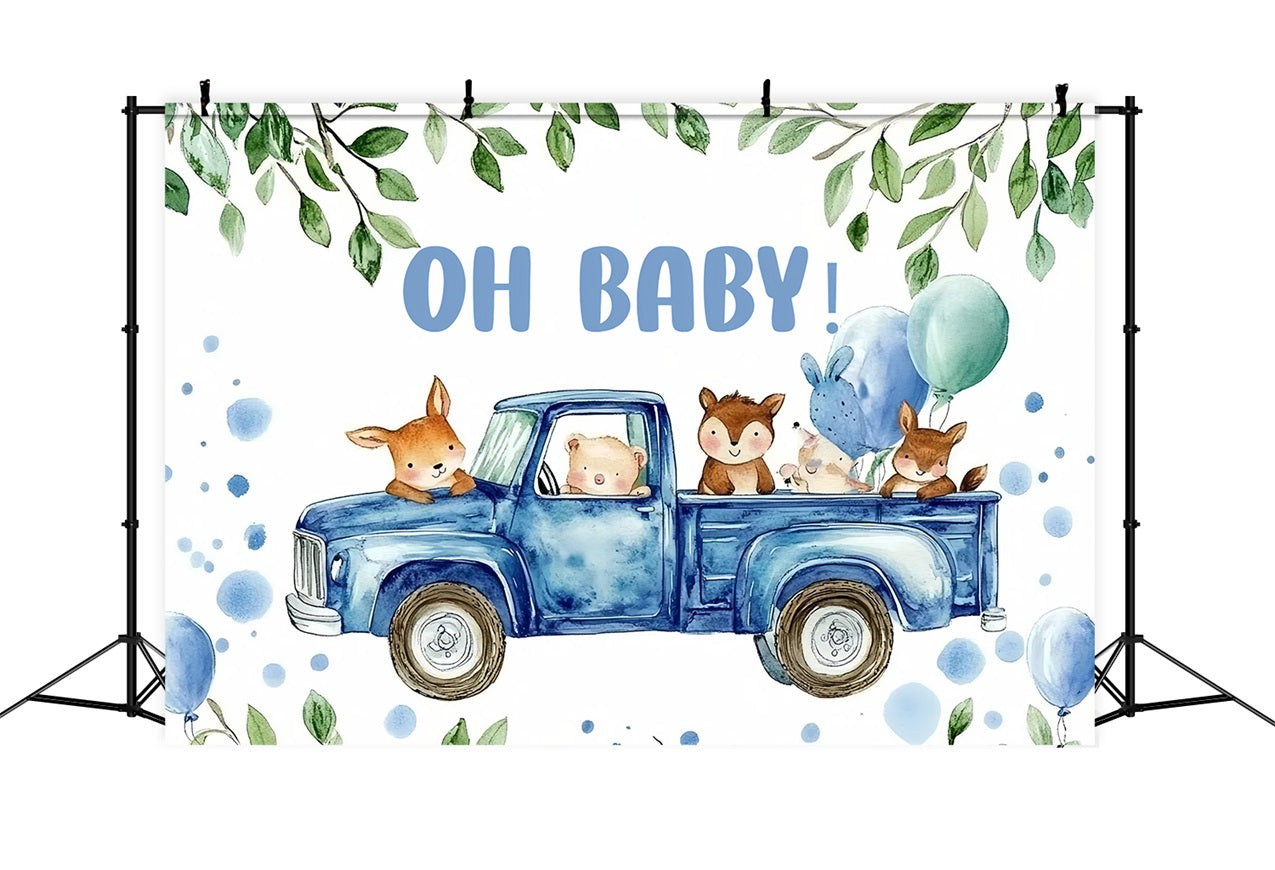 Baby Shower Backdrop Woodland Blue Truck Adventure Backdrop UK CSH2-121