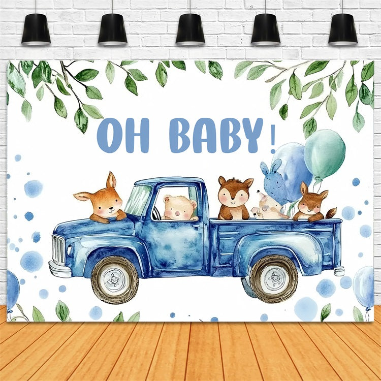 Baby Shower Backdrop Woodland Blue Truck Adventure Backdrop UK CSH2-121