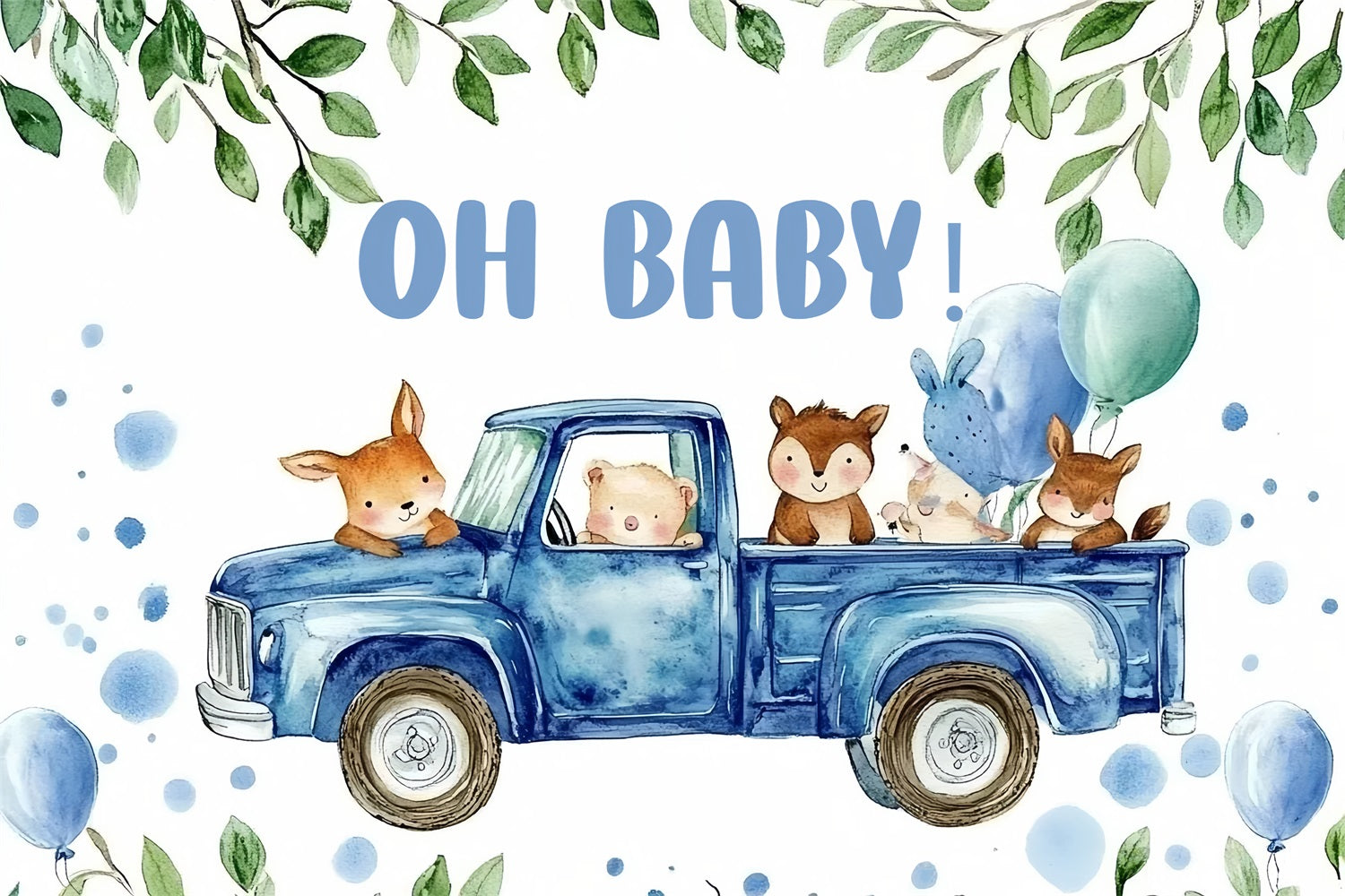 Baby Shower Backdrop Woodland Blue Truck Adventure Backdrop UK CSH2-121