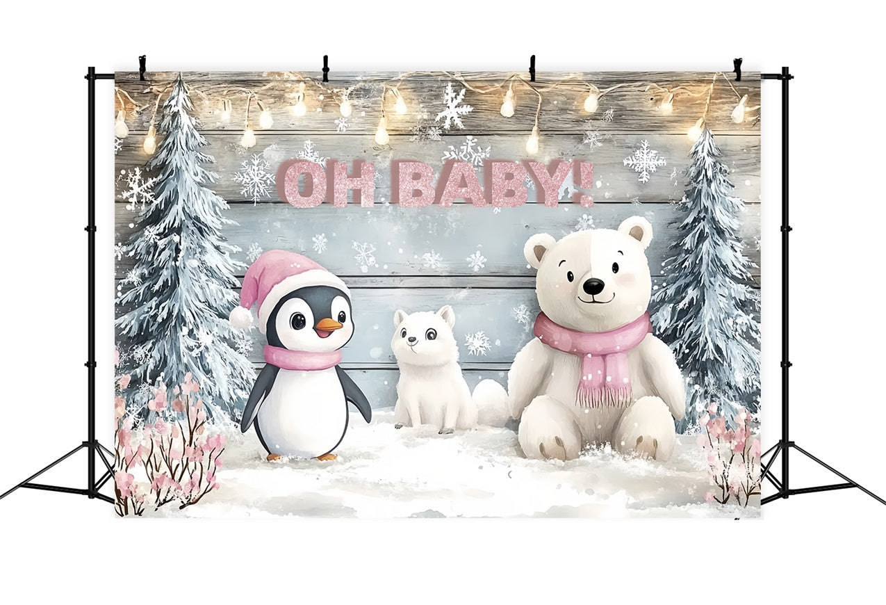 Winter Wonderland Backdrop For Baby Shower Penguins Bears Backdrop UK CSH2-122