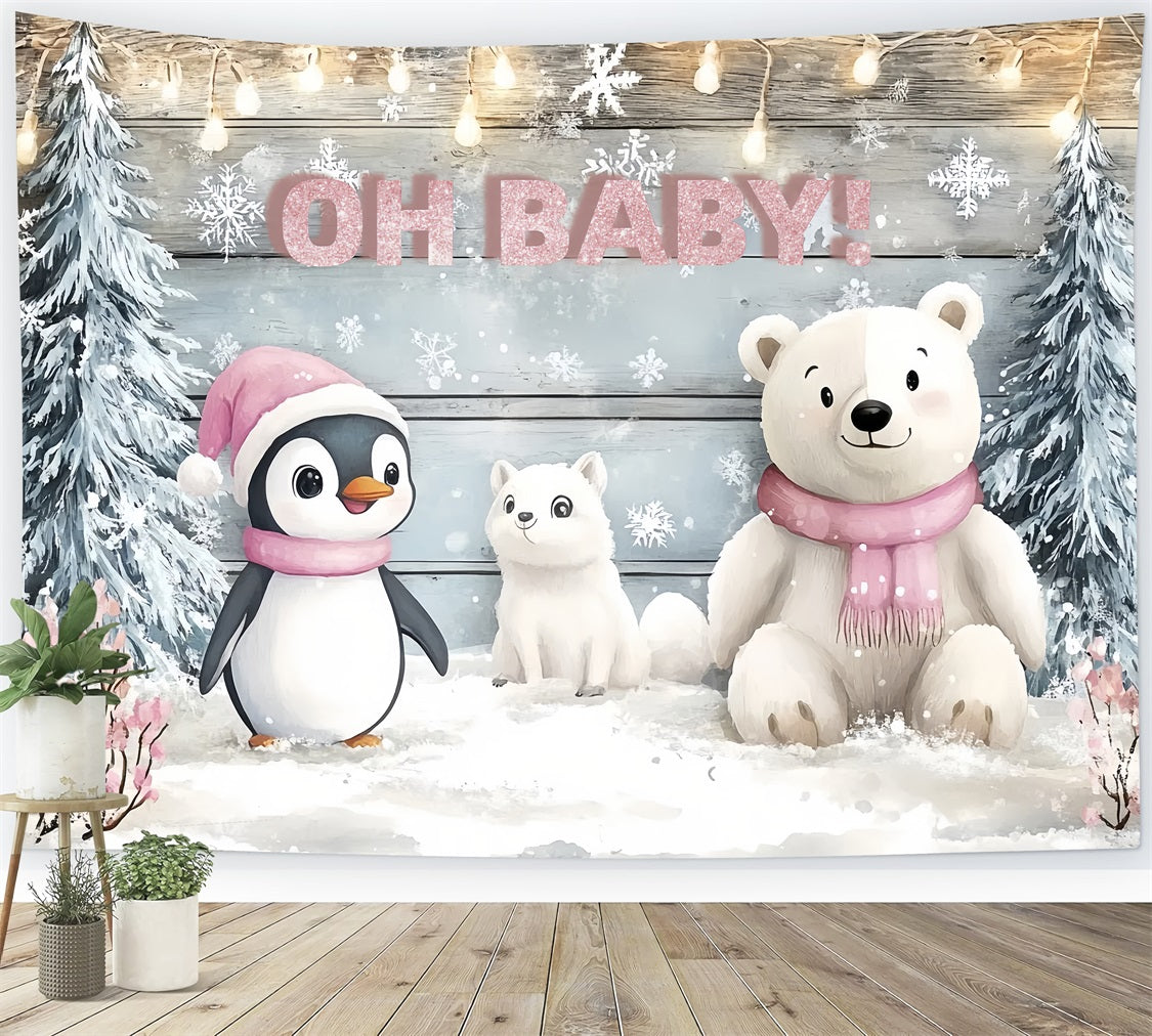 Winter Wonderland Backdrop For Baby Shower Penguins Bears Backdrop UK CSH2-122