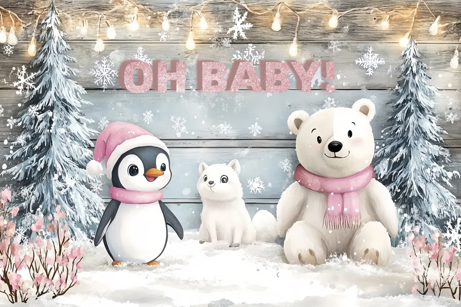 Winter Wonderland Backdrop For Baby Shower Penguins Bears Backdrop UK CSH2-122