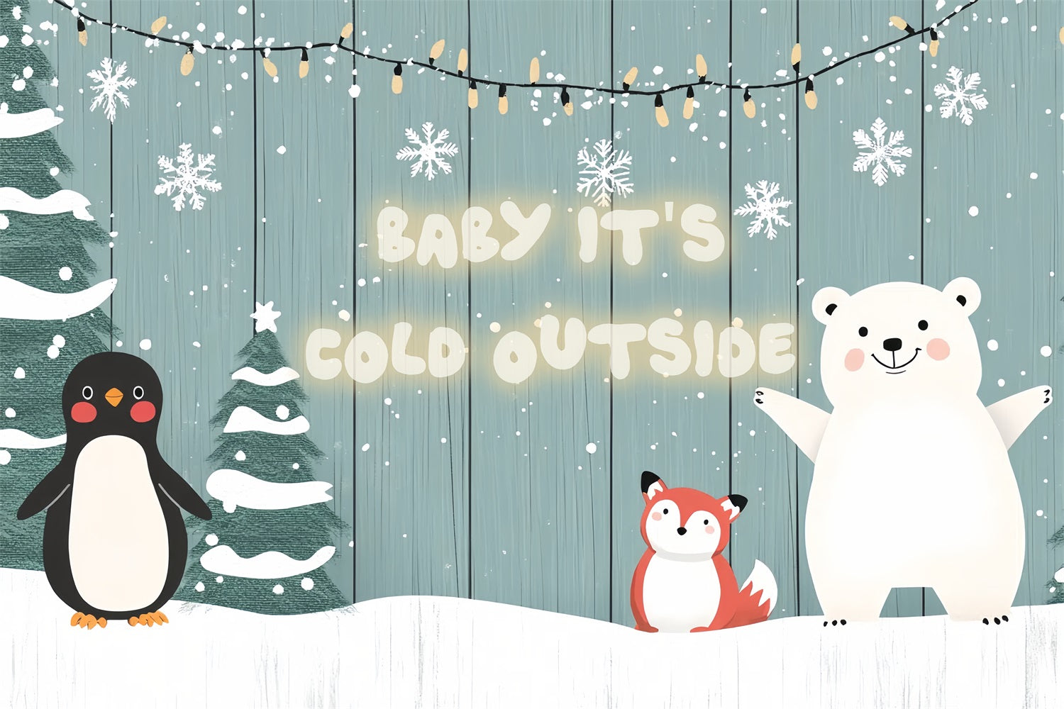 Baby Shower Backdrops Winter Animal Friends Backdrop UK CSH2-123