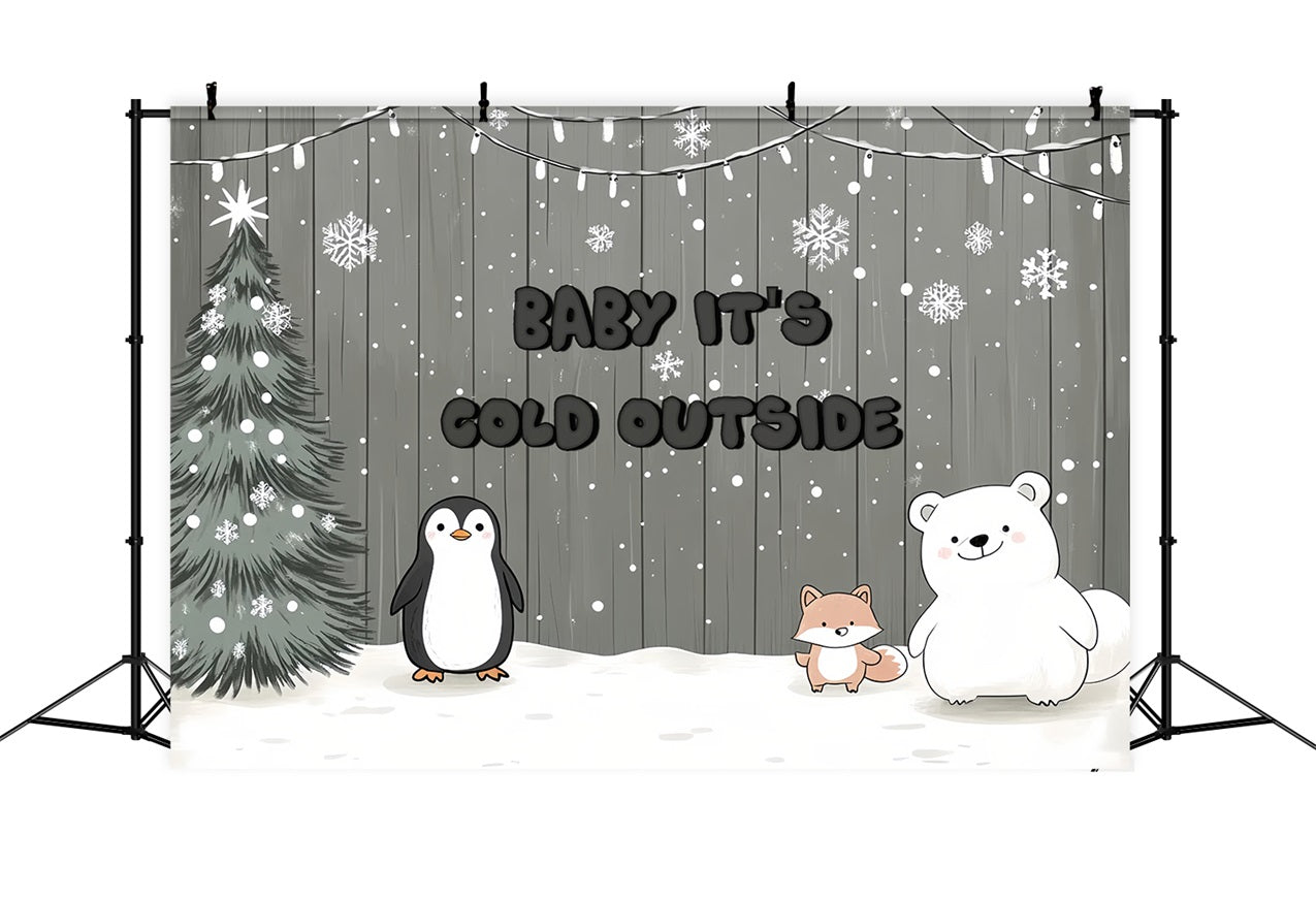 Rustic Baby Shower Backdrop Snowflakes Polar Animals Backdrop UK CSH2-124