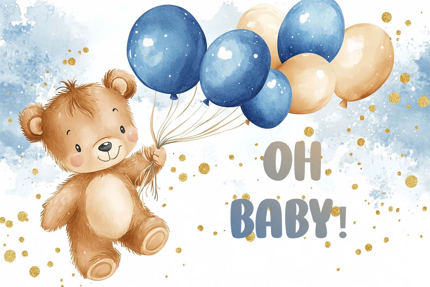 Baby Shower Balloon Backdrop Bear Blue Gold Backdrop UK CSH2-126