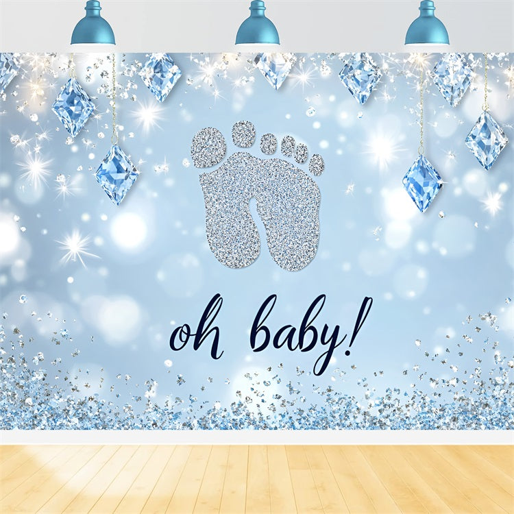 Baby Shower Photo Backdrop Glittering Footprint Celebration Backdrop UK CSH2-128