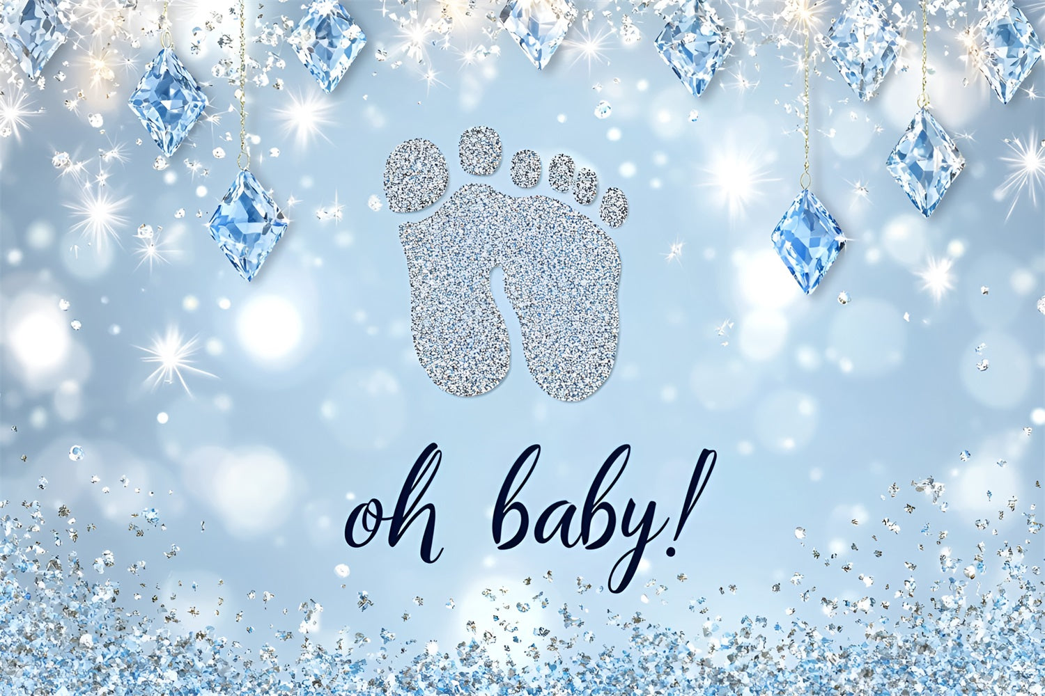 Baby Shower Photo Backdrop Glittering Footprint Celebration Backdrop UK CSH2-128