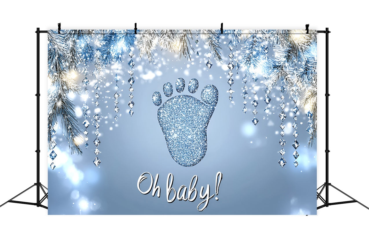 Baby Shower Photo Backdrops Glittering Footprints Snowflakes Backdrop UK CSH2-129