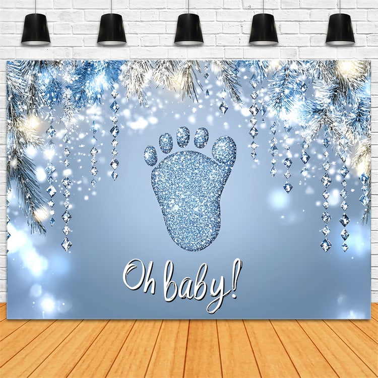 Baby Shower Photo Backdrops Glittering Footprints Snowflakes Backdrop UK CSH2-129