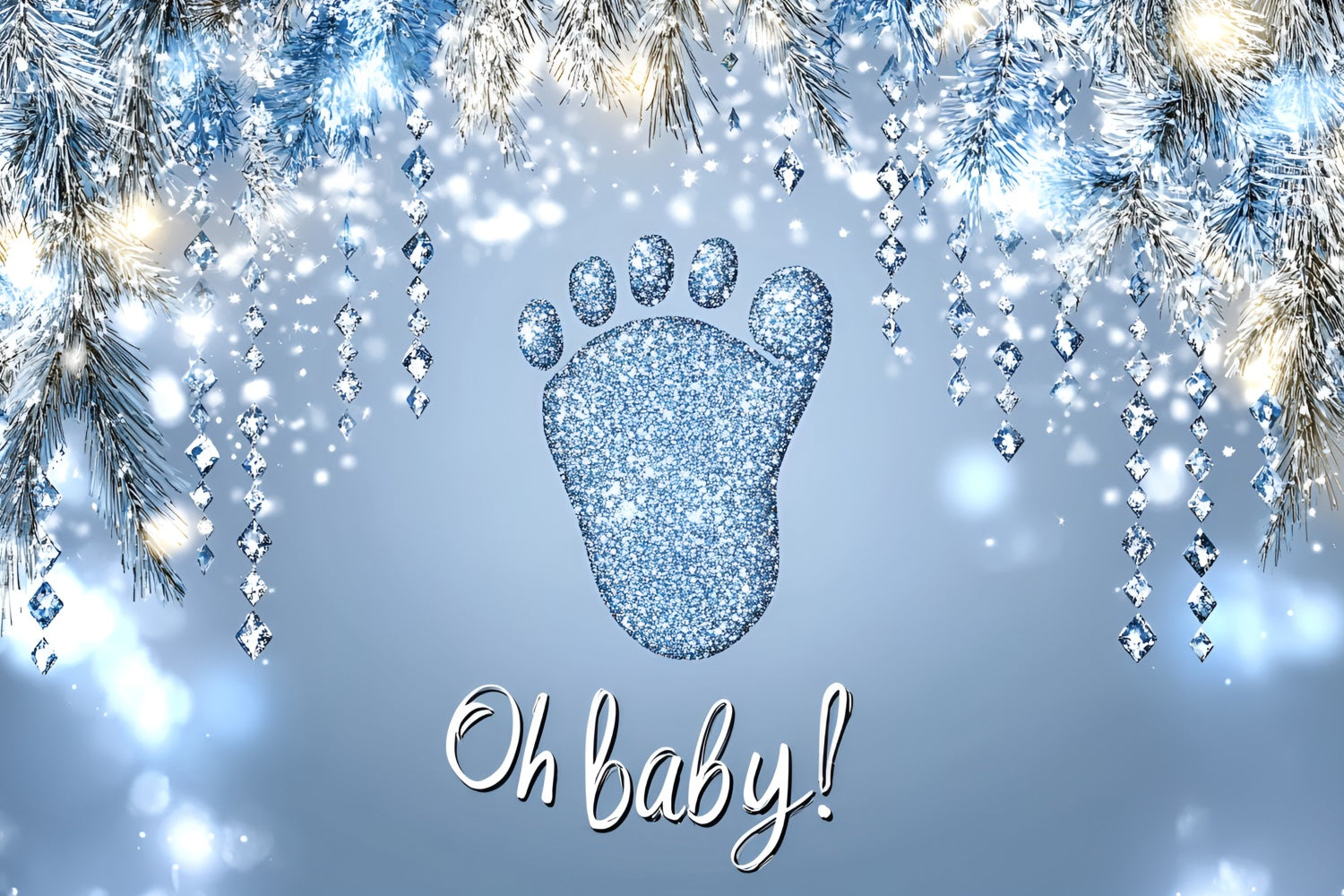 Baby Shower Photo Backdrops Glittering Footprints Snowflakes Backdrop UK CSH2-129