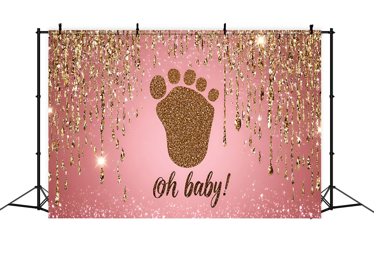 Pink Backdrop For Baby Shower Glittering Footprints Backdrop UK CSH2-130