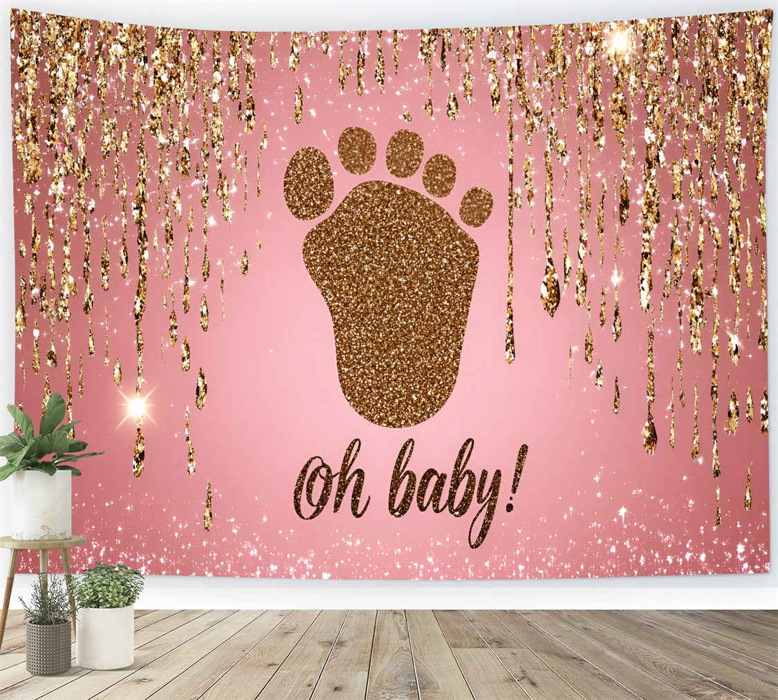 Pink Backdrop For Baby Shower Glittering Footprints Backdrop UK CSH2-130