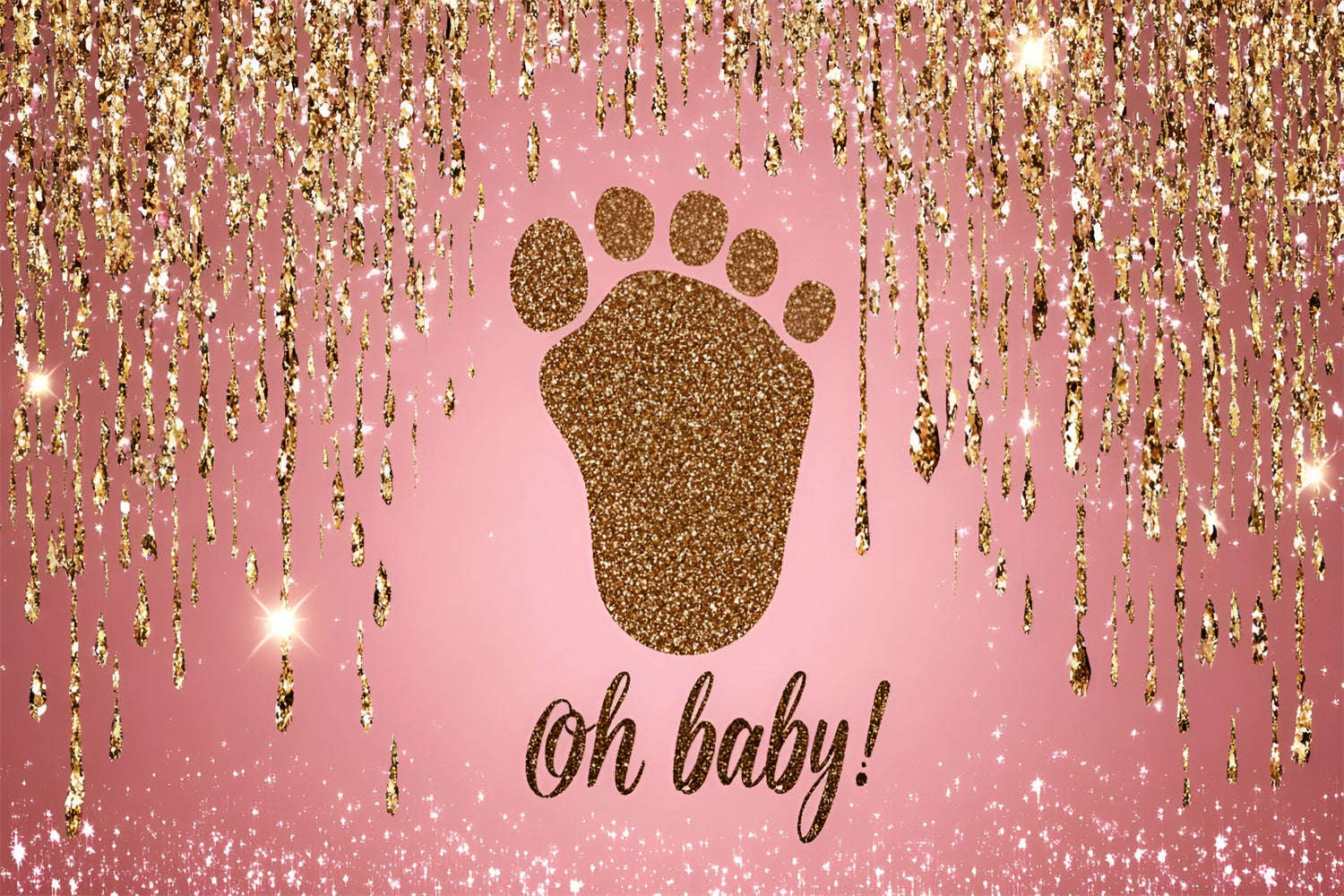 Pink Backdrop For Baby Shower Glittering Footprints Backdrop UK CSH2-130