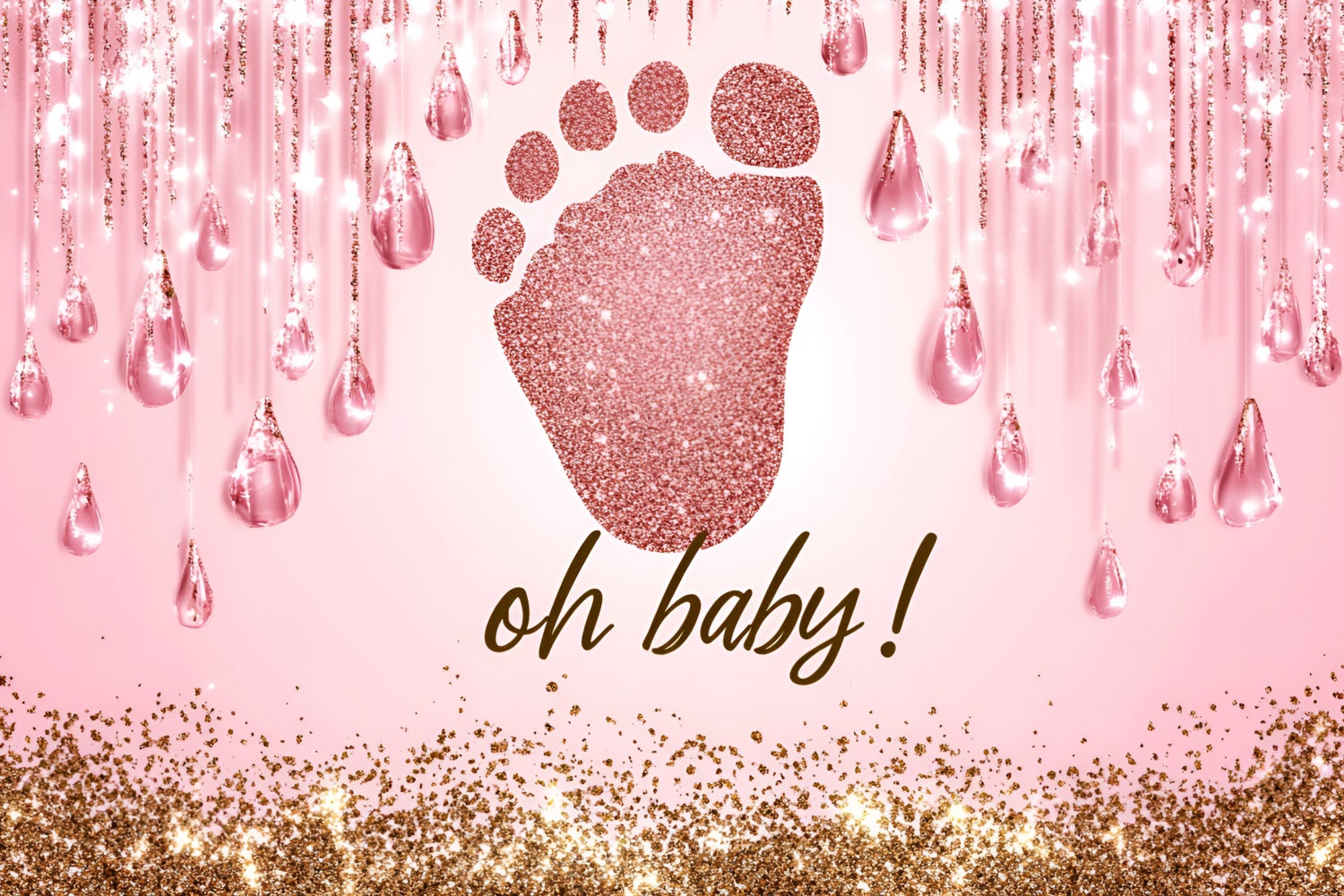 Pink Baby Shower Backdrop Glitter Footprints Drips Backdrop UK CSH2-131