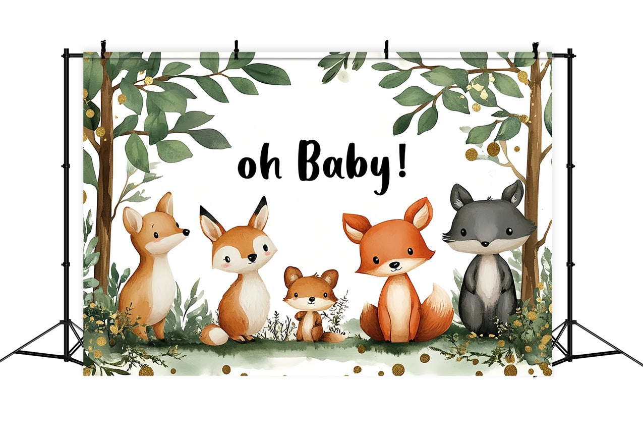 Safari Backdrop For Baby Shower Woodland Animals Leaves Backdrop UK CSH2-133