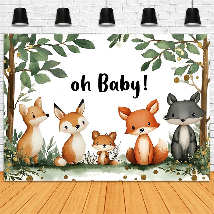 Safari Backdrop For Baby Shower Woodland Animals Leaves Backdrop UK CSH2-133