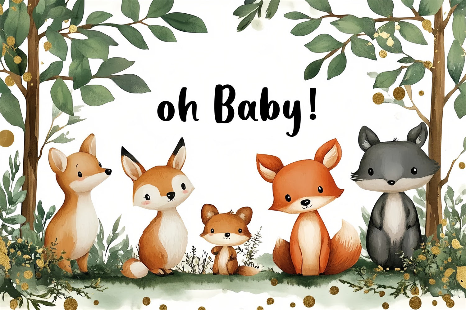 Safari Backdrop For Baby Shower Woodland Animals Leaves Backdrop UK CSH2-133