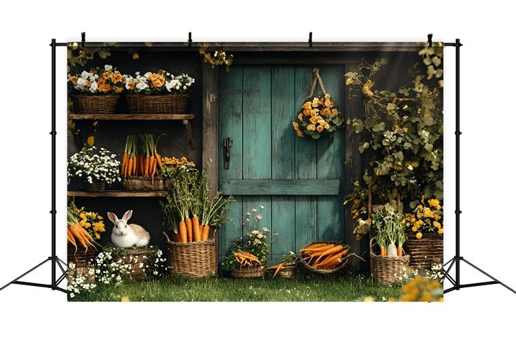 Easter Photo Backdrop Wooden Door Carrot Garden Backdrop UK CSH2-14