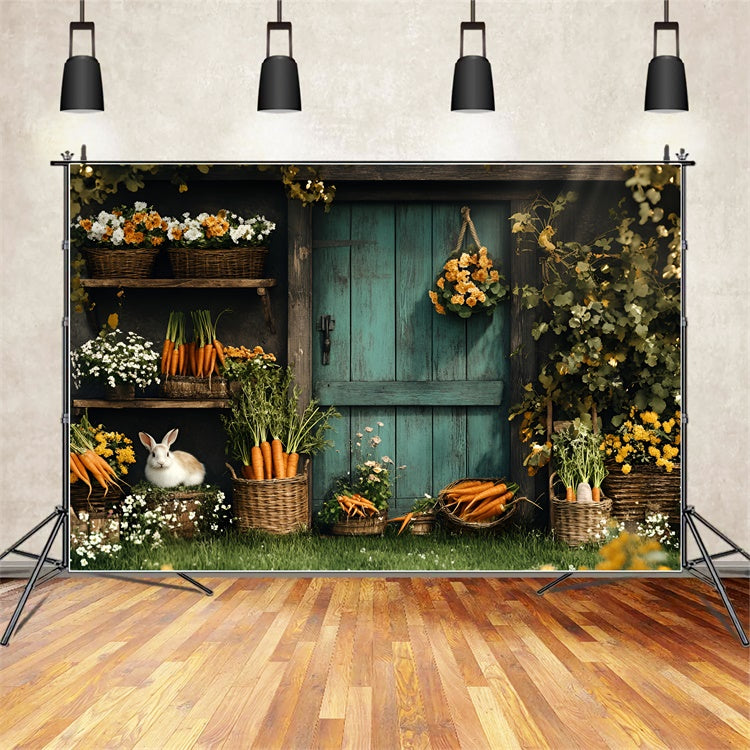 Easter Photo Backdrop Wooden Door Carrot Garden Backdrop UK CSH2-14