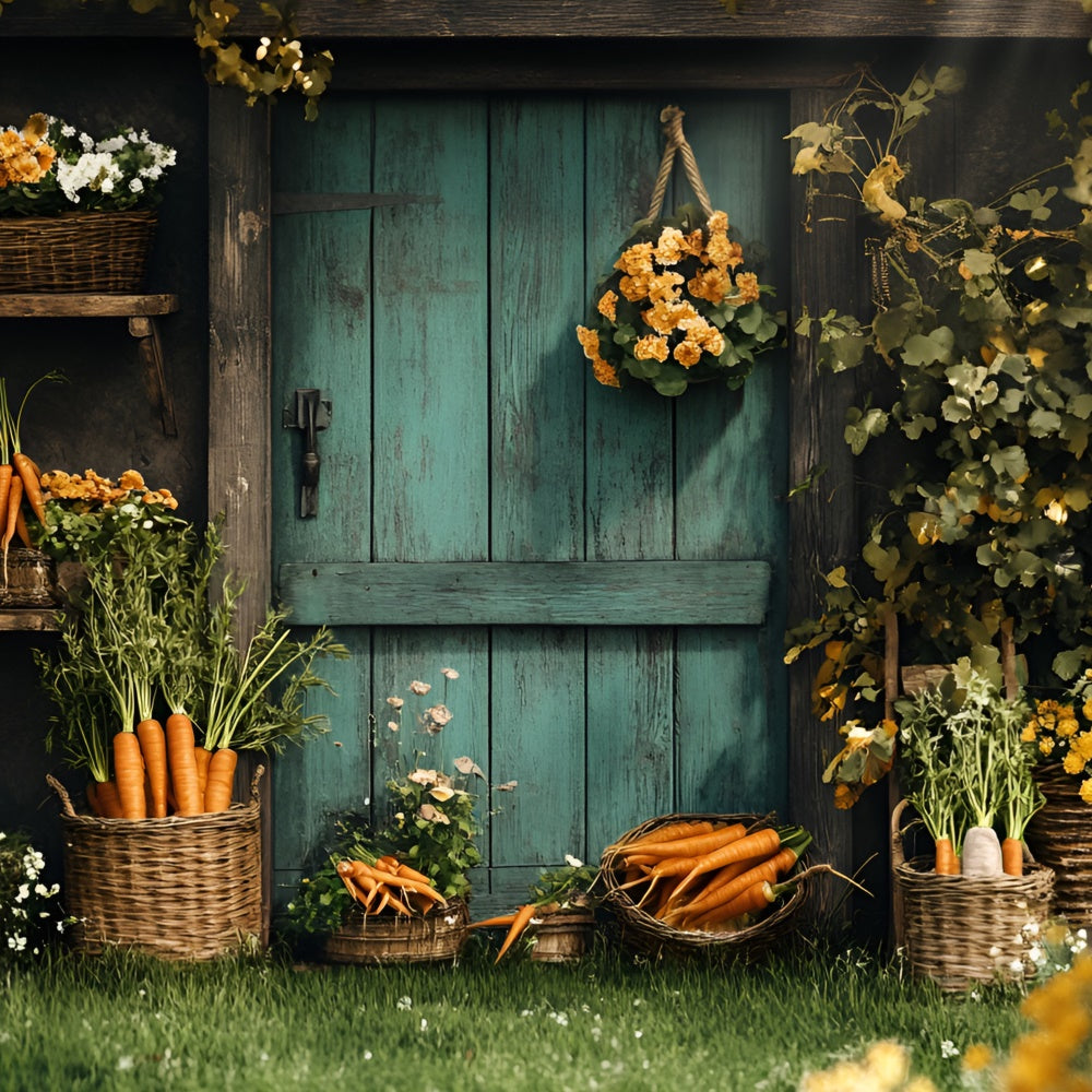 Easter Photo Backdrop Wooden Door Carrot Garden Backdrop UK CSH2-14