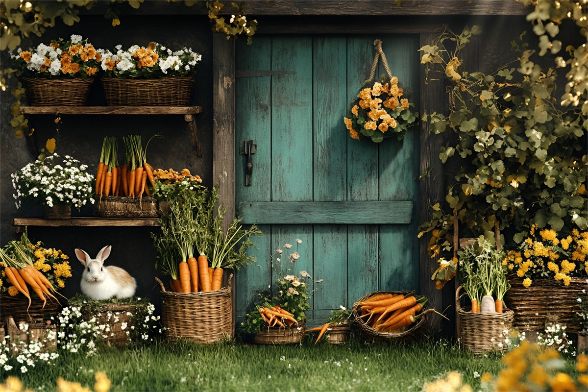 Easter Photo Backdrop Wooden Door Carrot Garden Backdrop UK CSH2-14