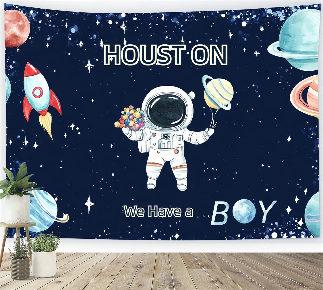 Boy Baby Shower Backdrop Space Adventure Announcement Backdrop UK CSH2-142