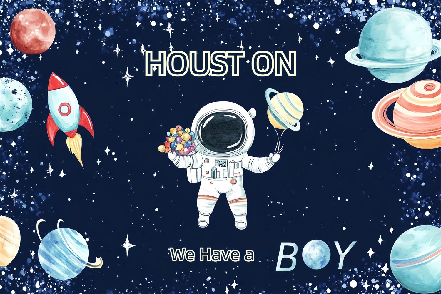 Boy Baby Shower Backdrop Space Adventure Announcement Backdrop UK CSH2-142