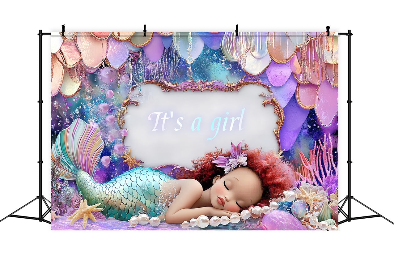 Baby Shower Backdrop Girl Mermaid Announcement Backdrop UK CSH2-143