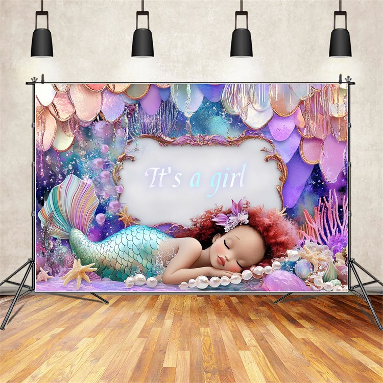 Baby Shower Backdrop Girl Mermaid Announcement Backdrop UK CSH2-143