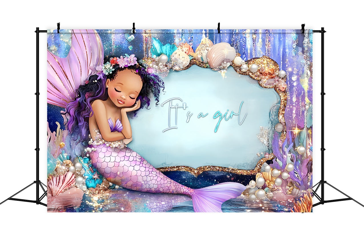 Backdrop For Baby Shower Girl Mermaid Glitter Backdrop UK CSH2-144