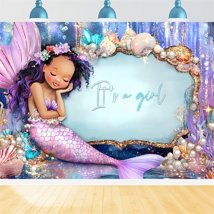 Backdrop For Baby Shower Girl Mermaid Glitter Backdrop UK CSH2-144