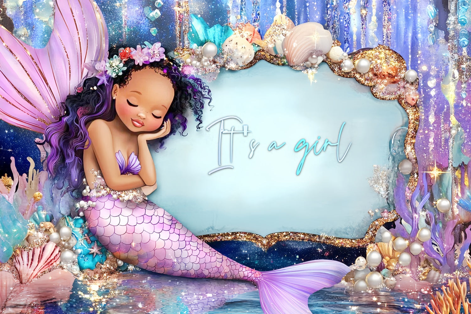 Backdrop For Baby Shower Girl Mermaid Glitter Backdrop UK CSH2-144