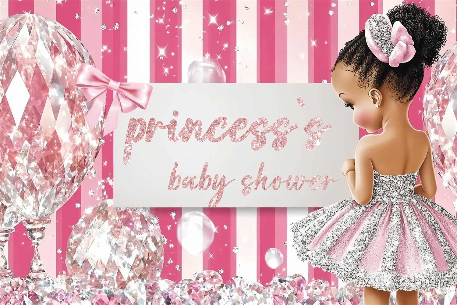 Baby Shower Girl Backdrop Glittering Diamond Princess Backdrop UK CSH2-148