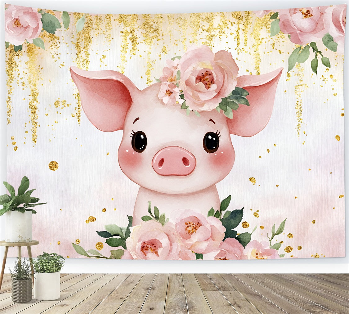 Baby Shower Picture Backdrop Pig Flowered Headpiece Backdrop UK CSH2-154