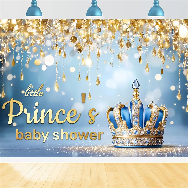 Baby Shower Backdrop Boy Prince Crown Sparkles Backdrop UK CSH2-156