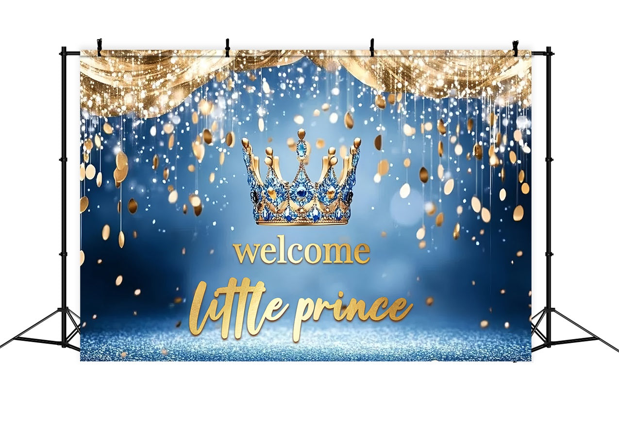 Prince Baby Shower Backdrop Sparkling Blue Crown Backdrop UK CSH2-157