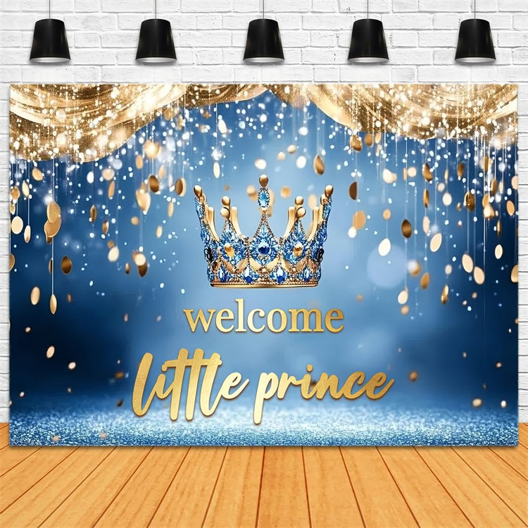 Prince Baby Shower Backdrop Sparkling Blue Crown Backdrop UK CSH2-157