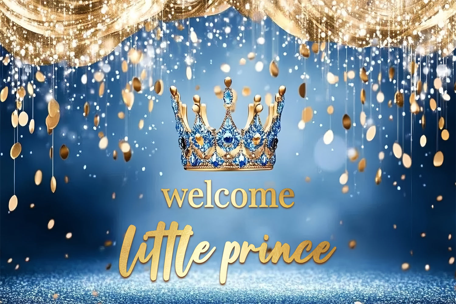 Prince Baby Shower Backdrop Sparkling Blue Crown Backdrop UK CSH2-157