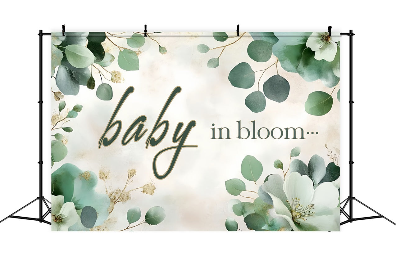 Backdrops Baby Shower Floral Green Baby Arrival Backdrop UK CSH2-158