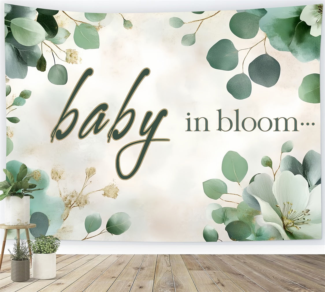 Backdrops Baby Shower Floral Green Baby Arrival Backdrop UK CSH2-158