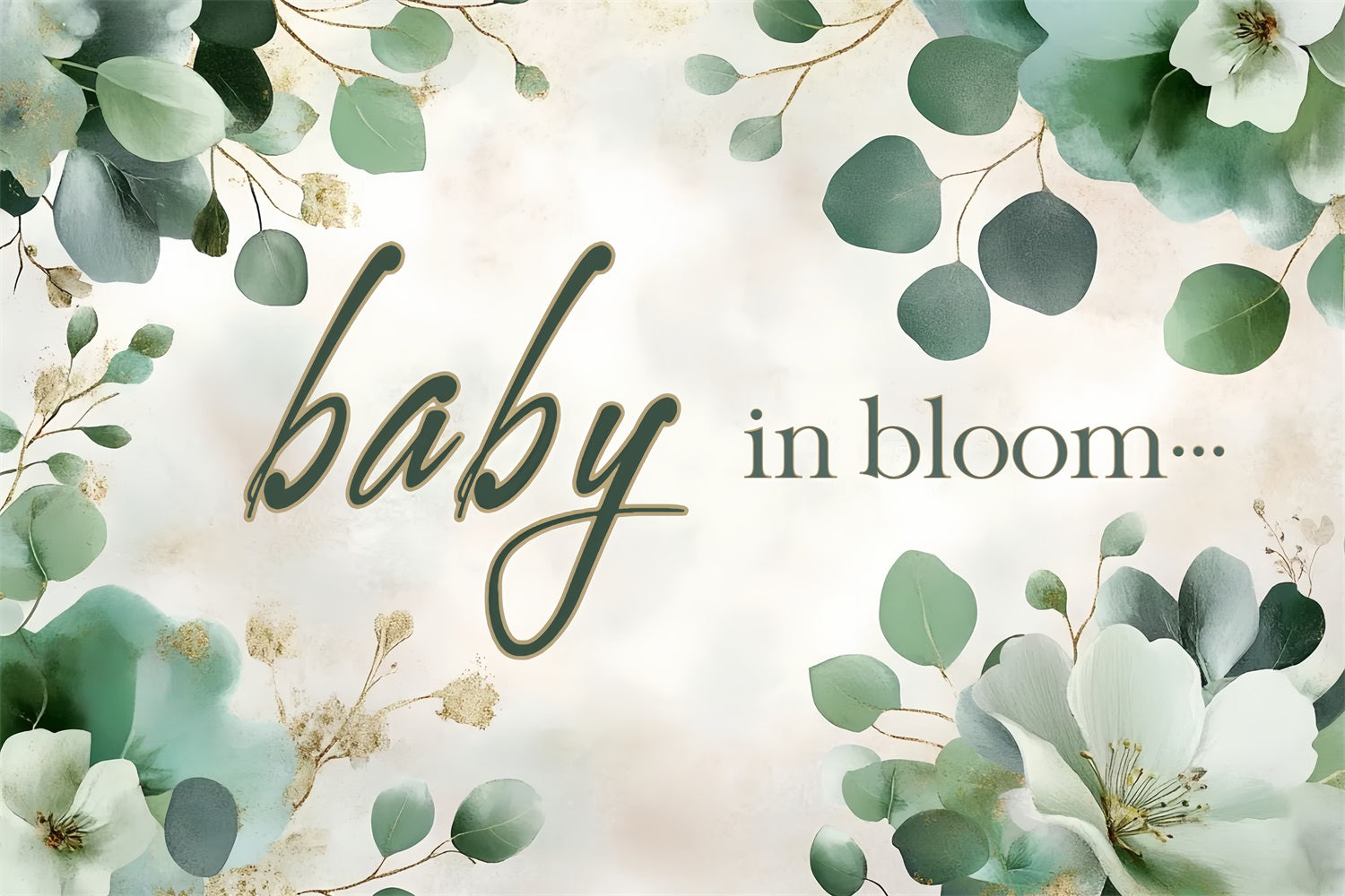 Backdrops Baby Shower Floral Green Baby Arrival Backdrop UK CSH2-158