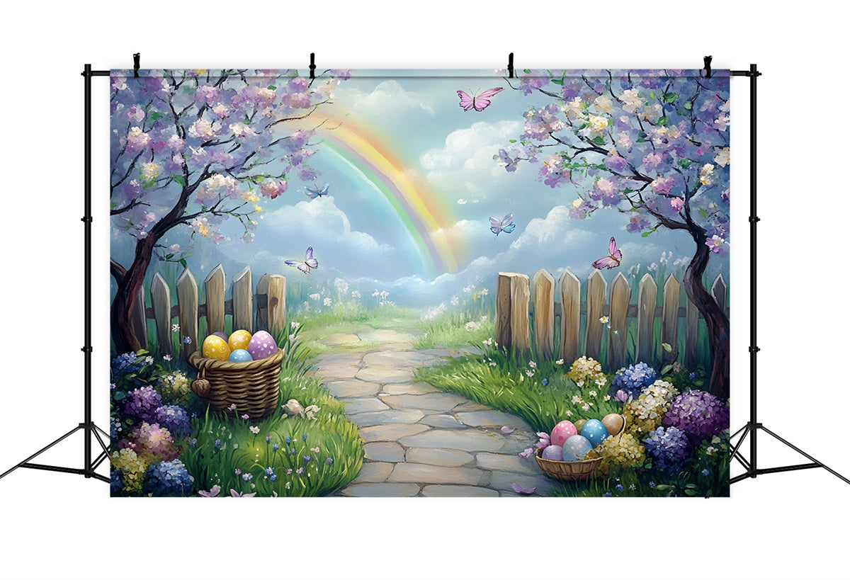 Easter Backdrops For Photography Pastel Egg Butterfly Garden Backdrop UK CSH2-16