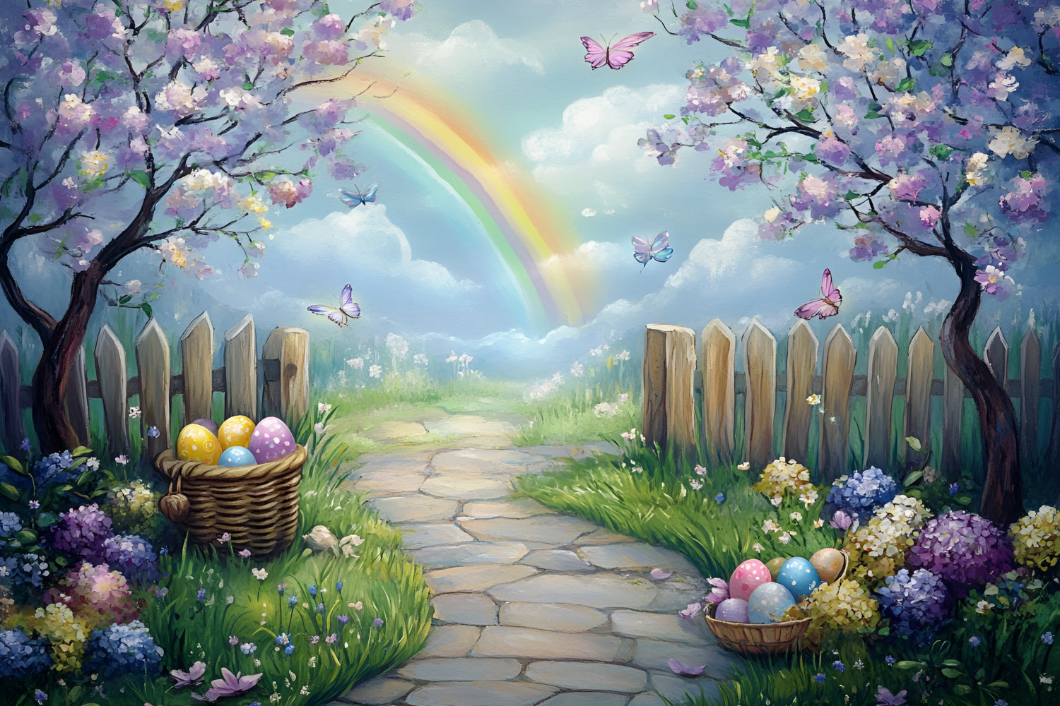 Easter Backdrops For Photography Pastel Egg Butterfly Garden Backdrop UK CSH2-16