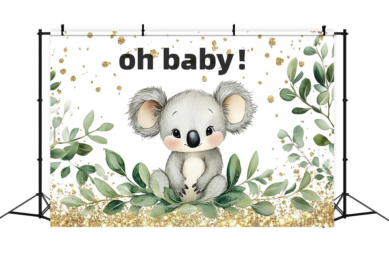 Backdrops Baby Shower Koala Greenery Glitter Backdrop UK CSH2-162