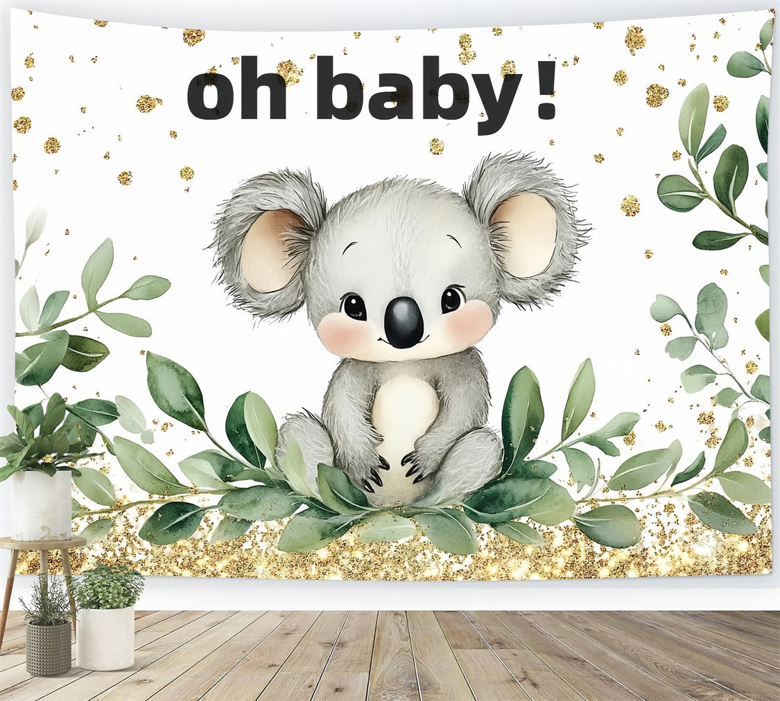 Backdrops Baby Shower Koala Greenery Glitter Backdrop UK CSH2-162