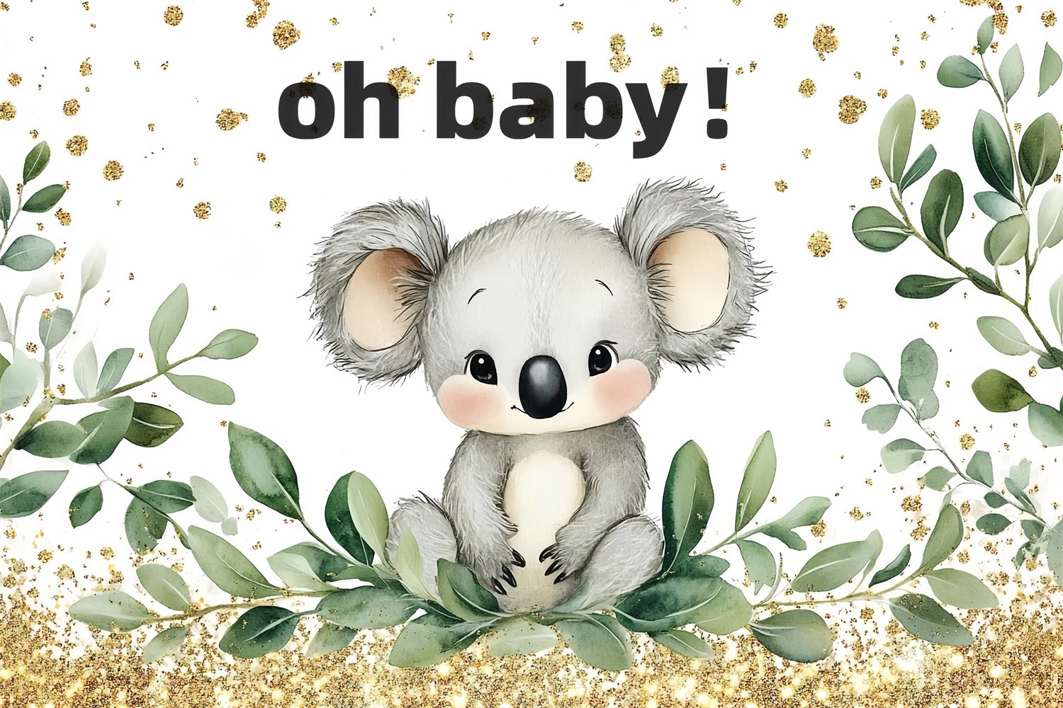 Backdrops Baby Shower Koala Greenery Glitter Backdrop UK CSH2-162